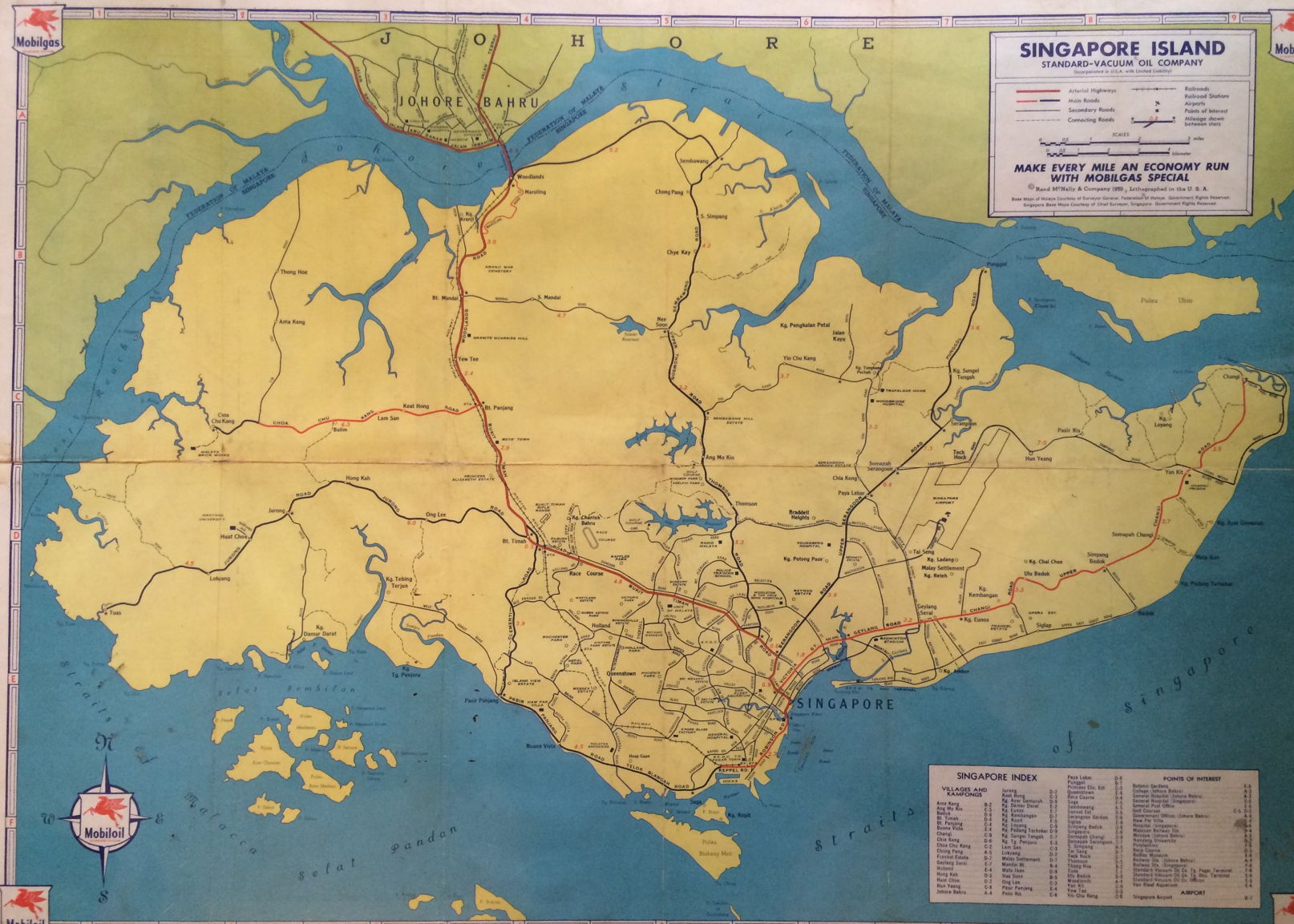 Singapore Road Map 1959 Mobil Oil